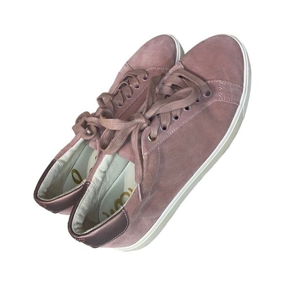 Sam Edelman Ethyl Cameo Pink Suede Lace-Up Low-Top Designer Sneakers - Picture 3 of 6